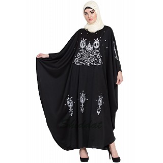 Designer Kaftan abaya with embroidery work-Black